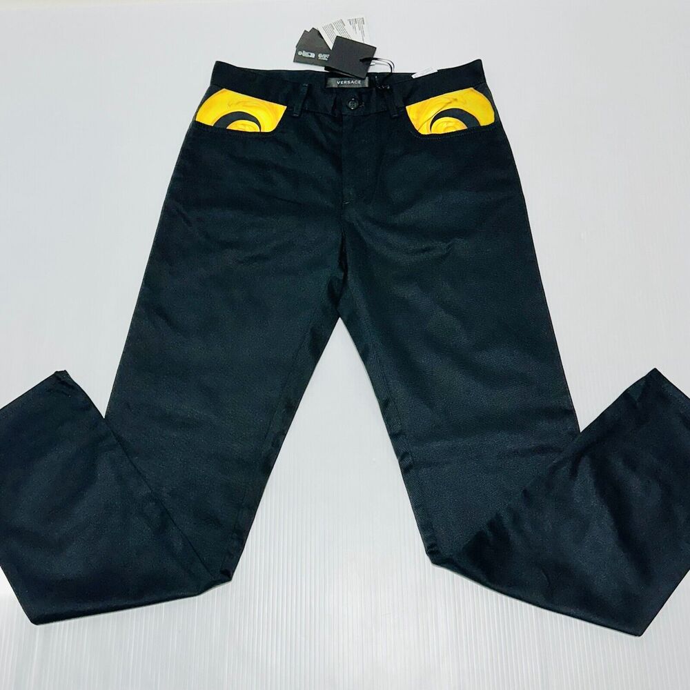 Versace Pants Men IT 52/ US 36 Black Barocco Cotton Twill Straight Leg NWT $900 - Picture 3 of 14